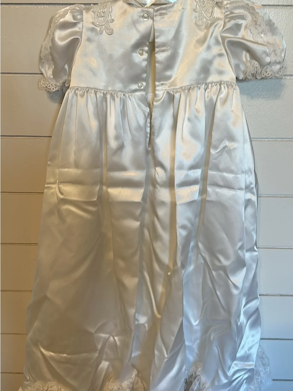 White Satin Lace-Trim Kids christining  Dress